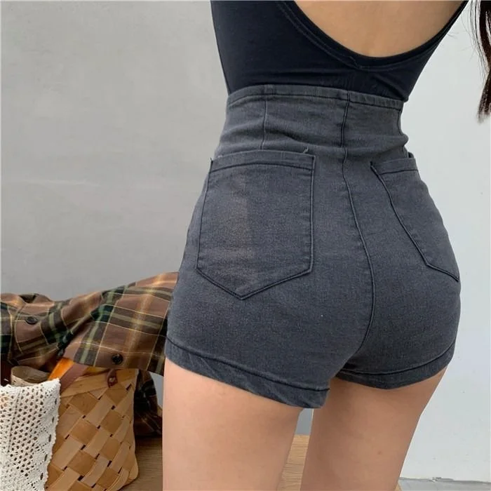 2022 Summer Denim Shorts Women Sexy Vintage Streetwear Summer Solid Zipper Stretchy High Waisted Jeans Skinny Short Female Pants winter dresses for women Shorts