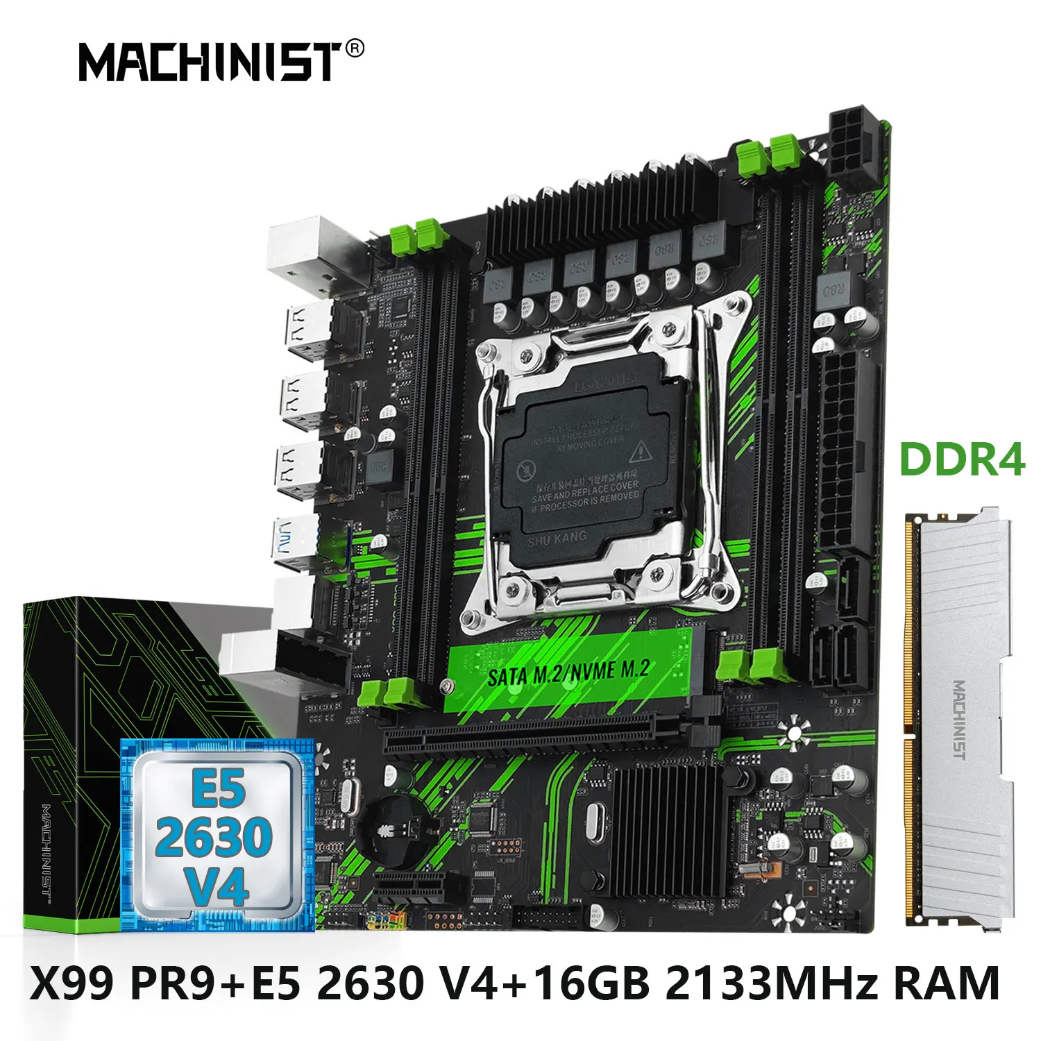 

MACHINIST X99 PR9 Motherboard Set Kit LGA 2011-3 Xeon CPU E5 2630 V4 Processor DDR4 ECC 16GB RAM Memory NVME/SATA M.2 usb M-ATX