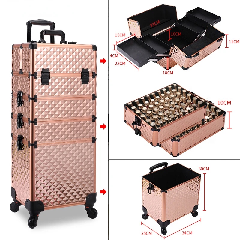 Multi-functional Rolling Luggage Trolley Cosmetic Bag Makeup Toolbox Case Nail Tattoo Box