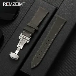 Premium Crazy Horse Leather Watch Strap with Butterfly Buckle - Quick Release - 22mm (Grey)