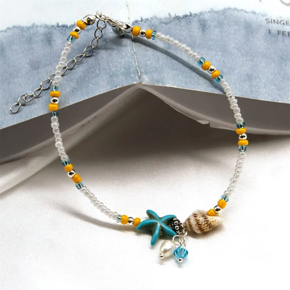 Bead Bracelet Beads Anklet 1pc Boho Starfish Beaded With Conch Fashion Women Beach Adjustable Rice Beads Ankle Bracelets Girls Summer Foot Jewelry