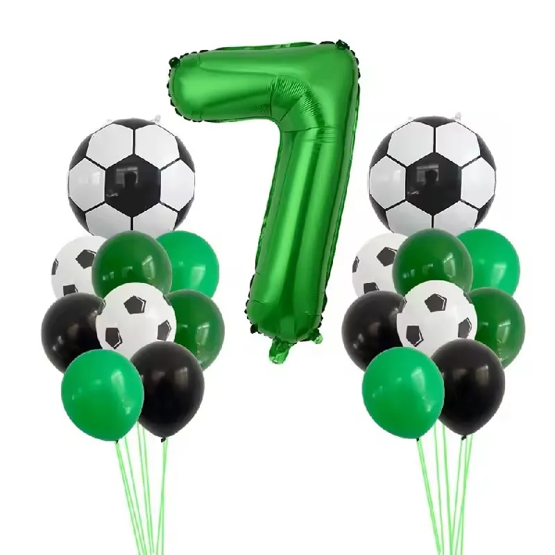 19-teiliges Fußball-Ballonset, 32 Zoll, grün, Zahlen 0-9, Fußball-Folienballons, runde Fußball-Globos für Babyparty, Jungen-Geburtstagsfeier – Detail 8