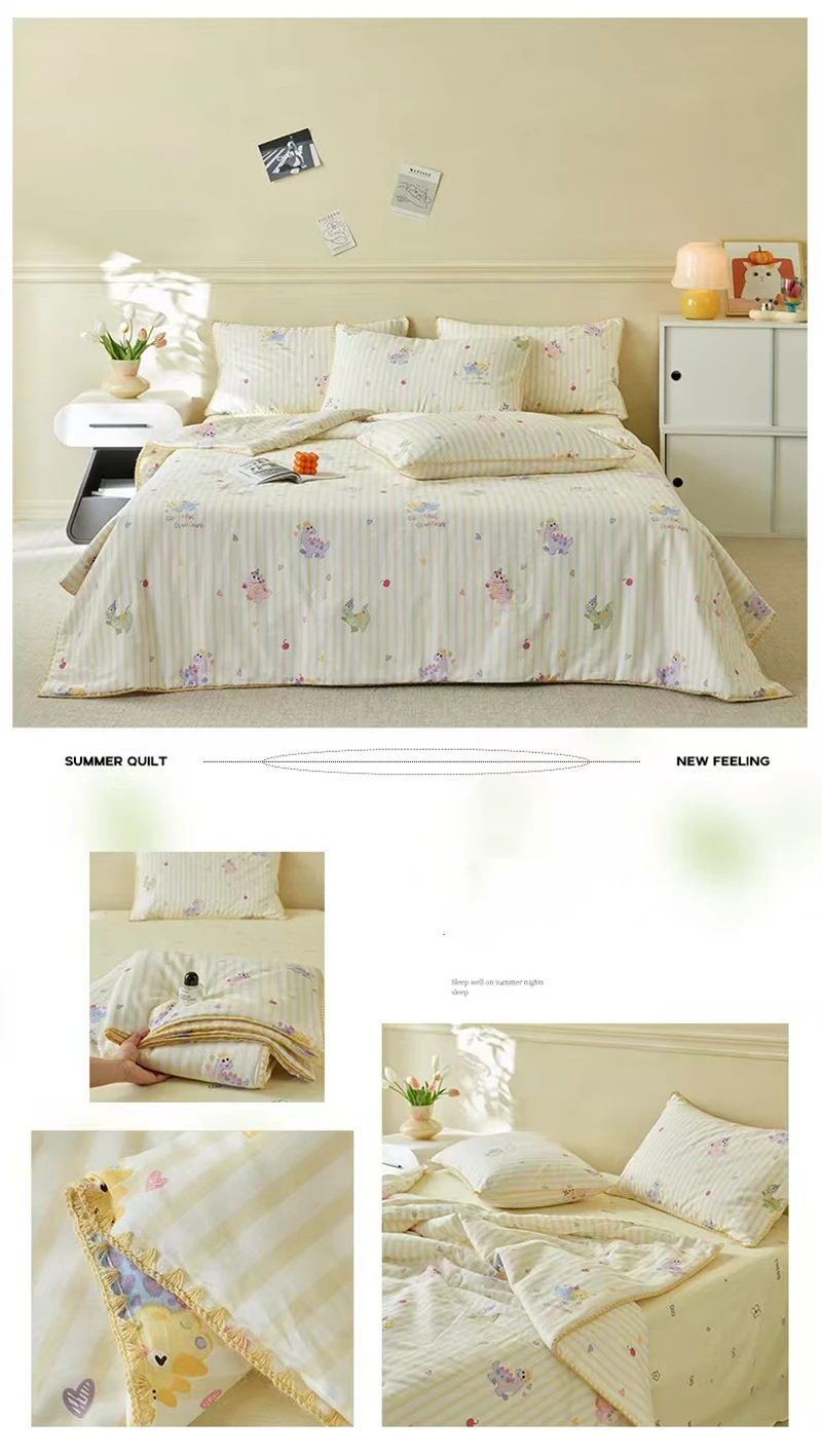 100 % Baumwoll-Gaze-Steppdecke mit Spitze und Blumenmuster, Klasse A, Bettwäsche in Twin- und Queen-Size, Sommerdecke für Kinder, Einzel- und Doppelbettdecke – Detail 24