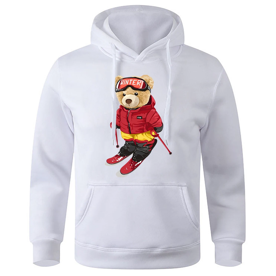 

Skiing Beginner Teddy Bear Printing Mens Hoody Novelty Fashion Sports Hooded Casual Loose Sweatshirts Classic Original Hoodies