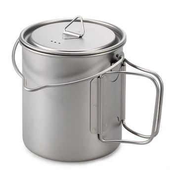 750ml Titanium Pot Portable Titanium  Mug Cup with Lid and Foldable Handle Outdoor Camping Cooking Picnic spork