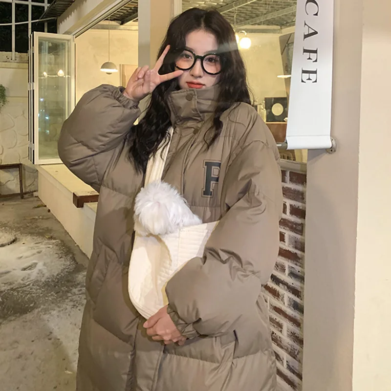 Women's Coat Long Straight Casual Parkas 2024 New Korean Loose Mid-Length Zipper Down Padded Jacket Thick Warm Female Outerwear