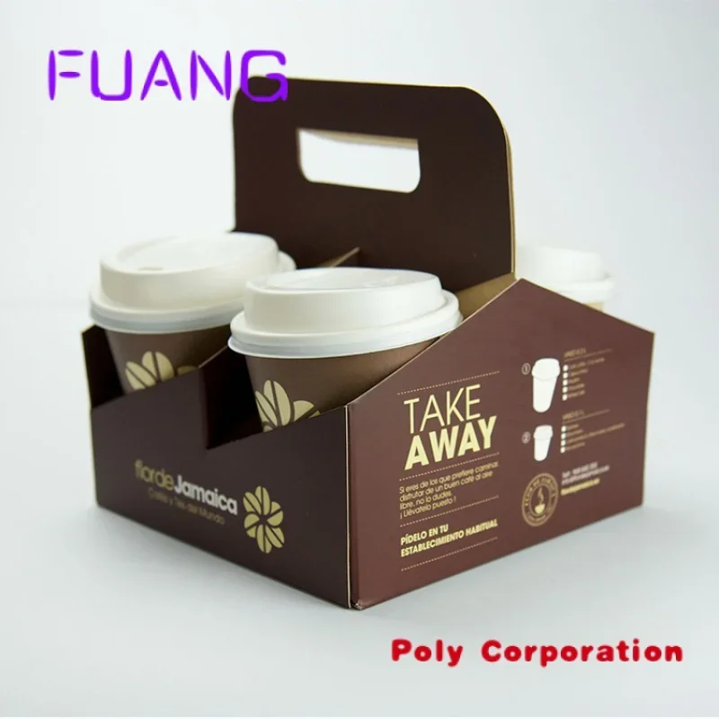 

Custom Customized cheap take away hot drink tea carrier papercup with handle disposable kraft paper coffee cup holder