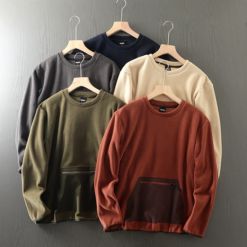 

Men Autumn Bottomed Self Heating Warm Fleece Contrast Color Kangaroo Pocket Casual Sweater Outdoor Trekking Ski Sports Pollover