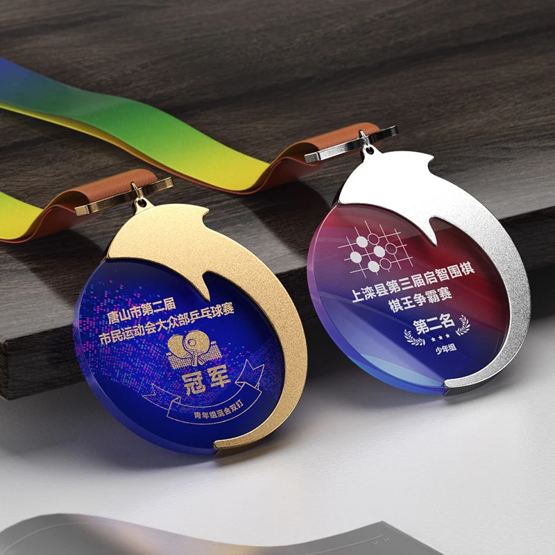 Customization Metal Crystal Medal, Gold, Silver, Copper, Student Competition Souvenirs Award, Hanging Around the Neck Decor, 1Pc