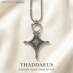 Sterling Silver Ethno Cross Necklace - Traditional European Design - 60cm