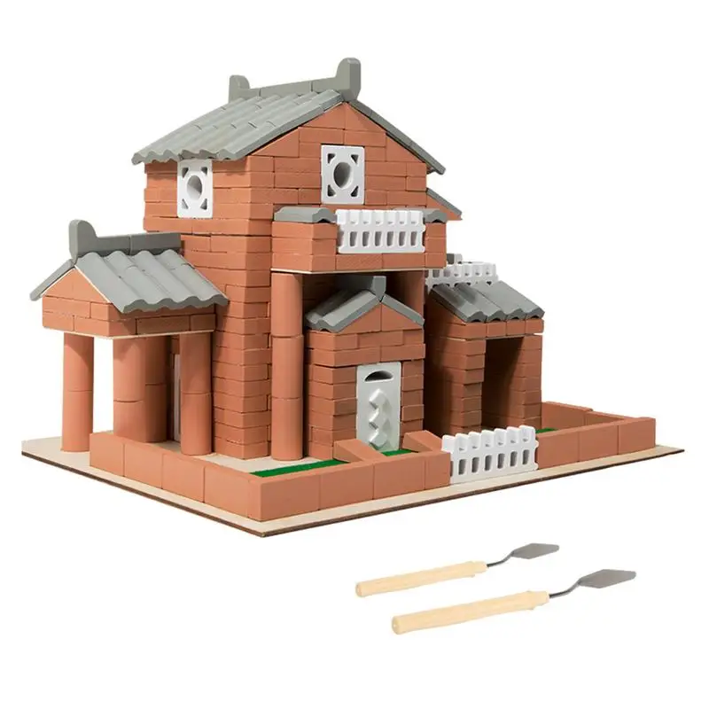 

Mini House Building Kit DIY 3D Wooden Dollhouse Miniature Kit for Children Stacking Blocks for Boys & Girls Cute Building Kit