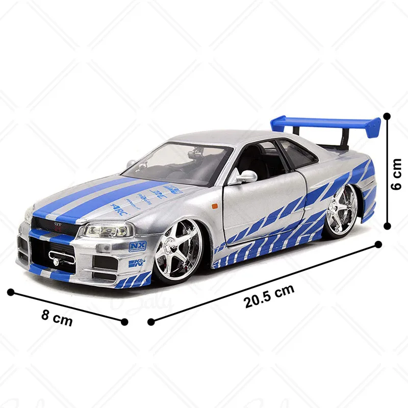 Nissan Skyline GTR R34 a escala 124, modelo de coche de Metal fundido