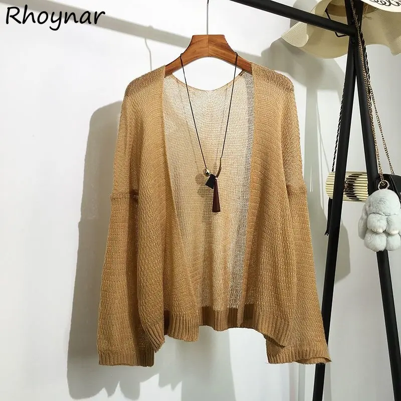 

Gentle Baggy Solid Cardigans Women Thin Hollow Out Basic Open Stitch Vintage Graceful Office Lady New Spring Knitwear Daily Ins