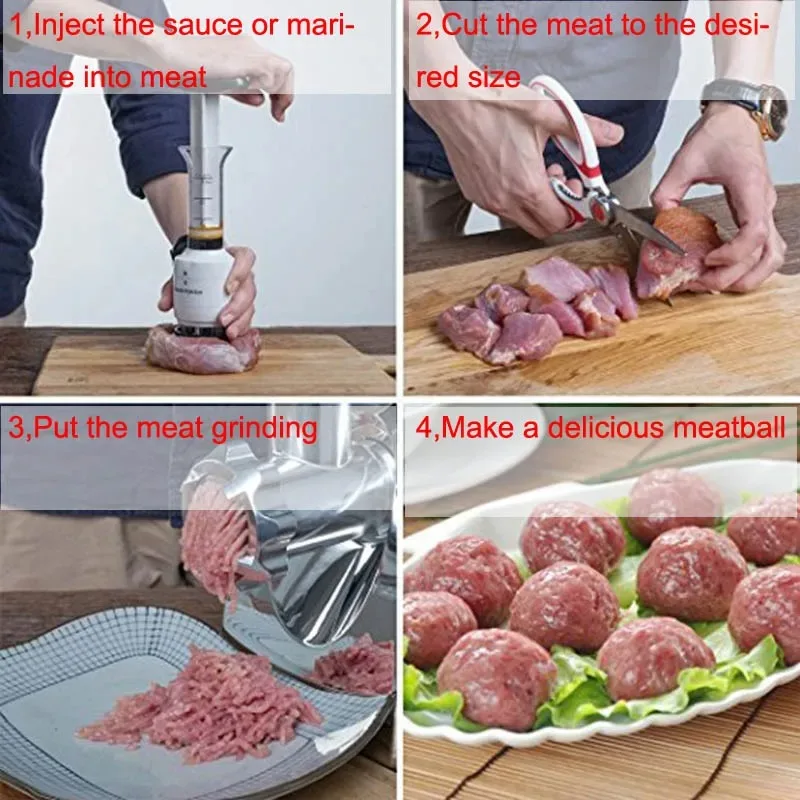 Meat Injector Syringe 1PC Multifunctional Meat Tenderizer Needle Stainless Steel Meat Tenderizer Marinade Flavor Syringe Injectors Kitchen