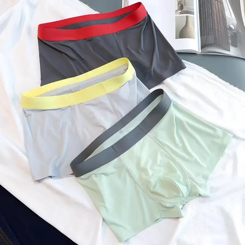 Youth Solid Color Contrast Ice Silk Bottom Aro Pant Men's U Convex Pouch Underwear Sports Breathable Traceless Quick Dry Panties