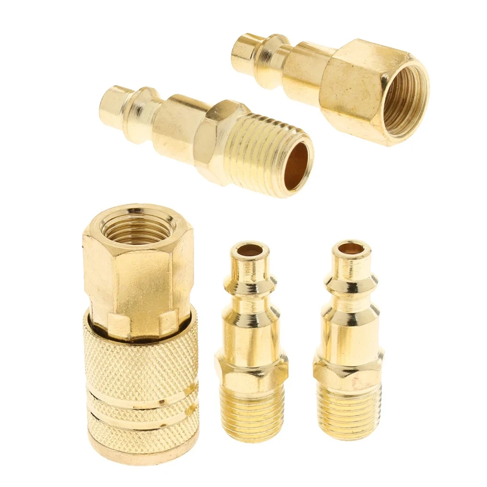 

5Pcs 1/4inch Coupler Plugs NPT Brass Air Couplers Set Adapter Quick Disconnect Air Hose Fittings Tools Accessories