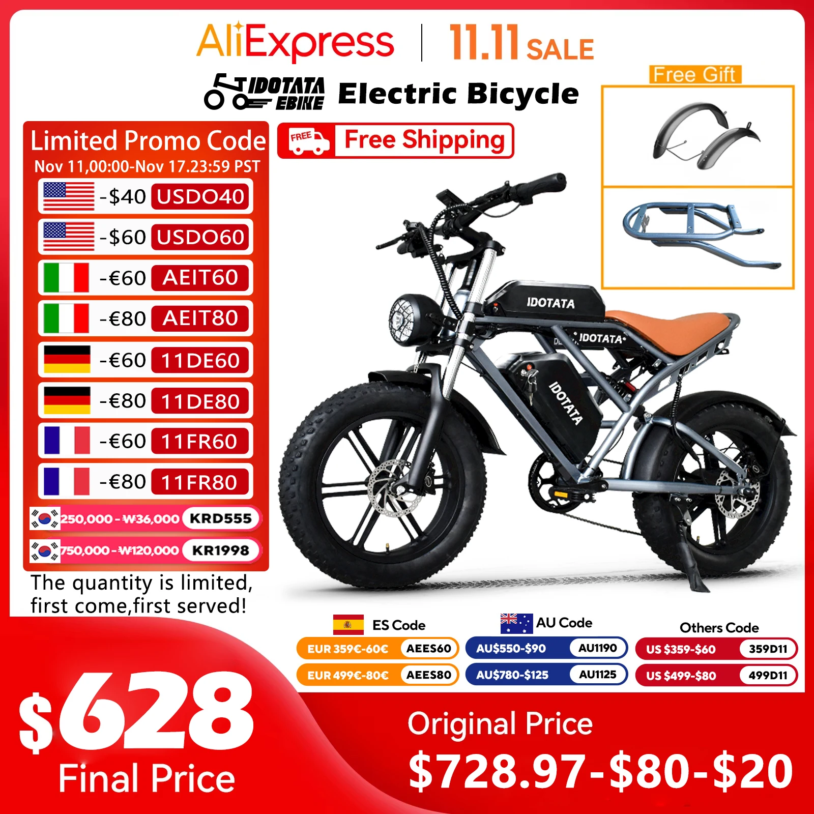 Electric Bicycle 2000W 20Inch 48V 55Ah Dual Battery 35MPH 100Miles For Adults Fat Tire Electric Bike electric bike electric bicycle