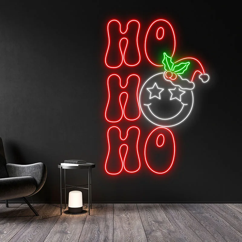 

Hohoho Smile Face Neon Sign Christmas Santa Hat LED Sign Ho Ho Ho Neon Light Wall Art Decor Christmas Party 2024 Decoration Gift