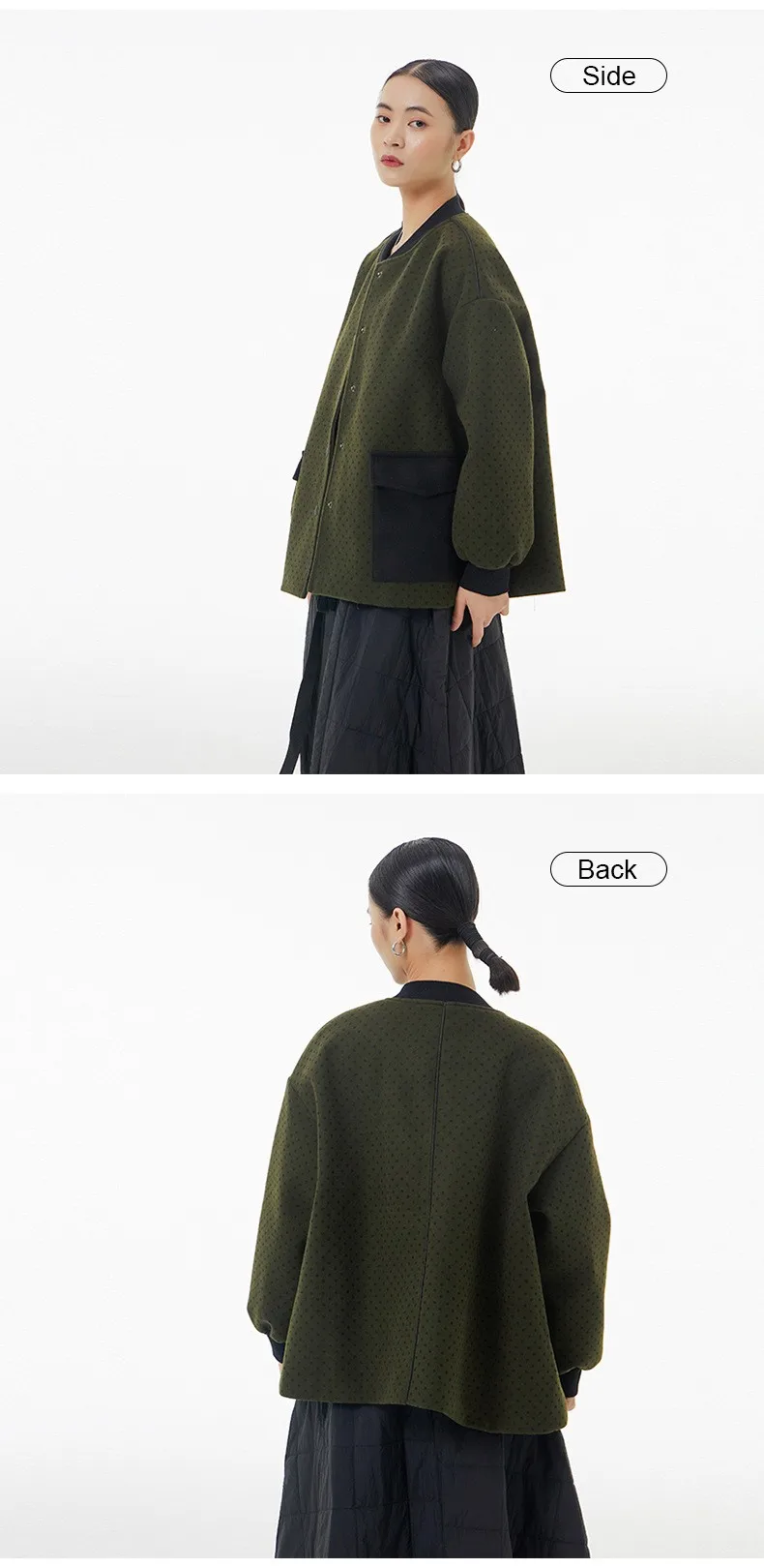 Japanese Stand Collar Coat  Women’s simple everything mandarin collars womens loose thin contrast color shirts coats for woman in khaki dark bottle green  Japan Fall autumn winter spring outerwear jackets fashion season