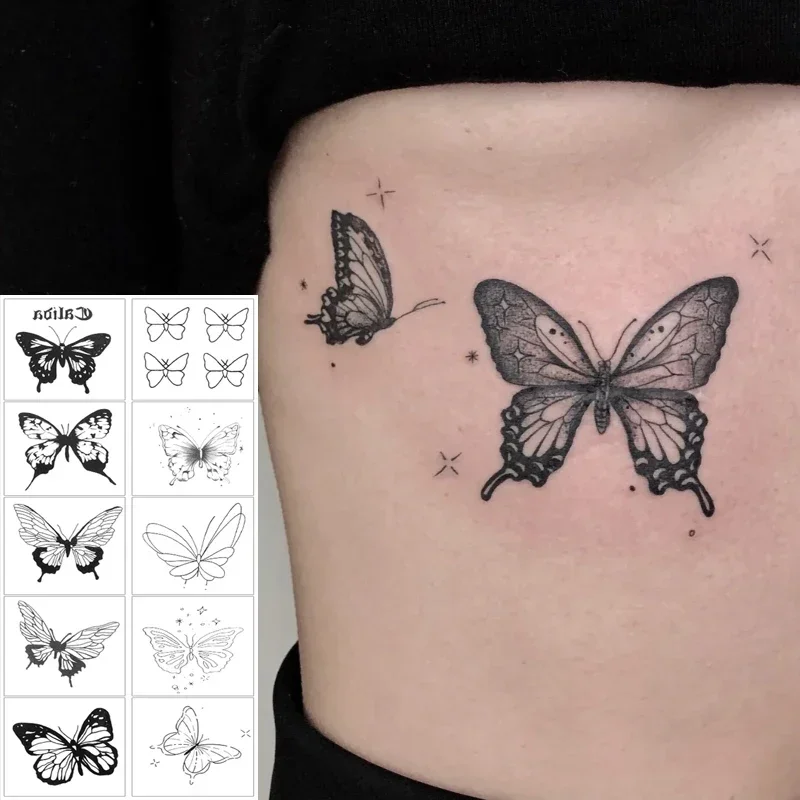 

Waterproof 3D Black Butterfly Tattoo Women Body Hand Art Drawing Temporary Tattoo Stickers Men Leg Arm Hand Foot Art Decoration