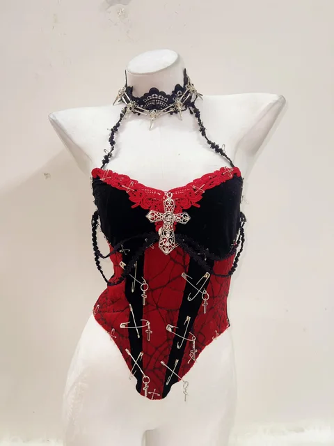 Red Lace Halter Neck Bodysuit 2