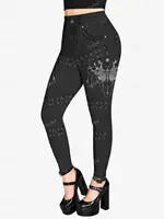 ROSEGAL Plus Size Gothic Leggings 3D Butterfly Jean Lace-up Printed Trousers S-5XL Women Streetwear Tight Pants Mujer
