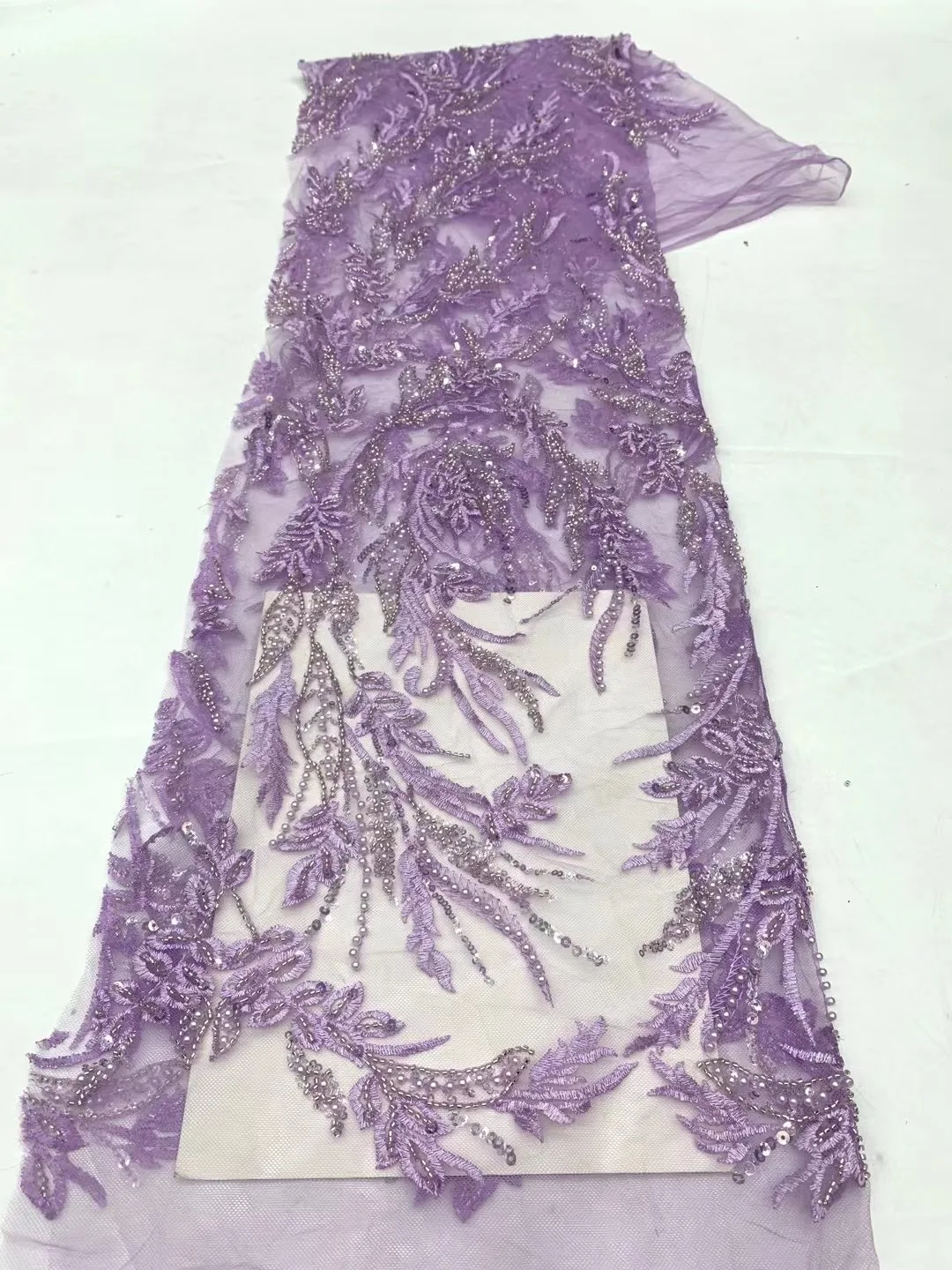 

Nigerian Lace Fabrics Fashion African Tull Lace Luxury Handmade Bead Sequins Fabrics for Wedding 5 Yards XX5454