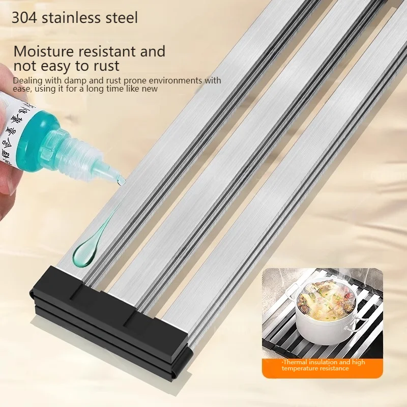 Foldable Draining Rack 304 Stainless Steel Kitchen Sink Portable Dish Drain Rack  Fruit And Vegetable Dishes Filter Shelf 4