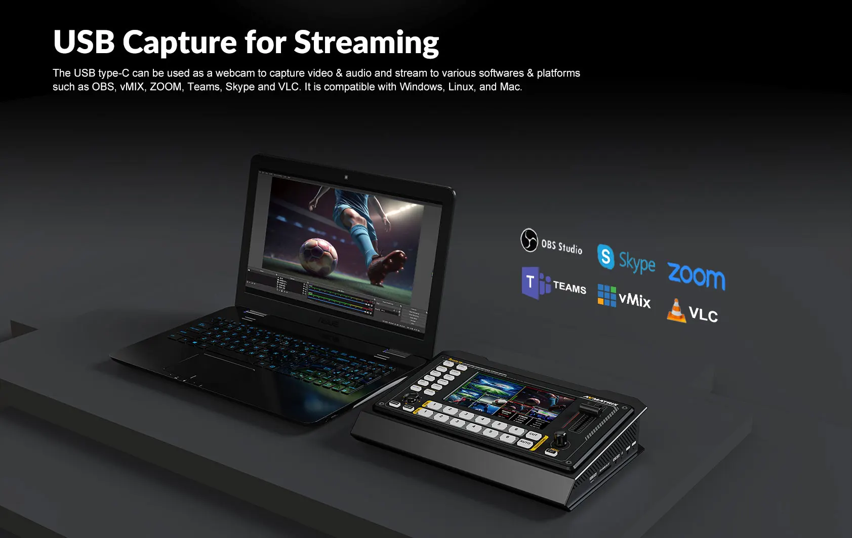 Shark S6 6-CH HDMI-compatible/SDI Video Switcher USB for capturing and streaming