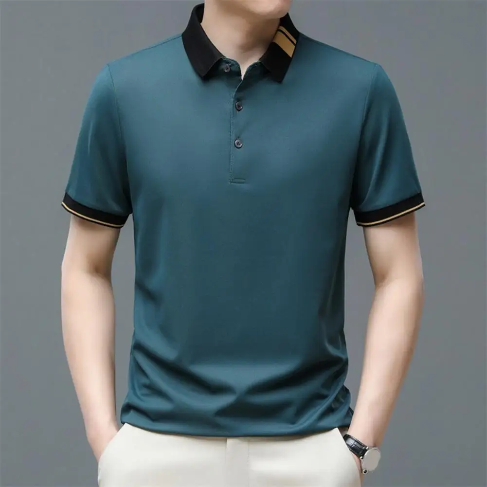 

Brand Shirt Men Tees Summer New Solid Color Regular Fit Men Clothes Ice Silk Turn Down Collar Short Sleeve Business