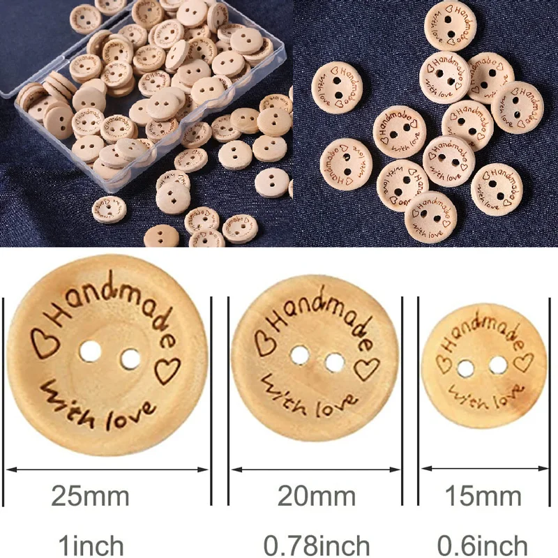 Wood Sewing Buttons Scrapbooking Handmade  Wooden Buttons Handmade Love  20mm - Buttons - Aliexpress