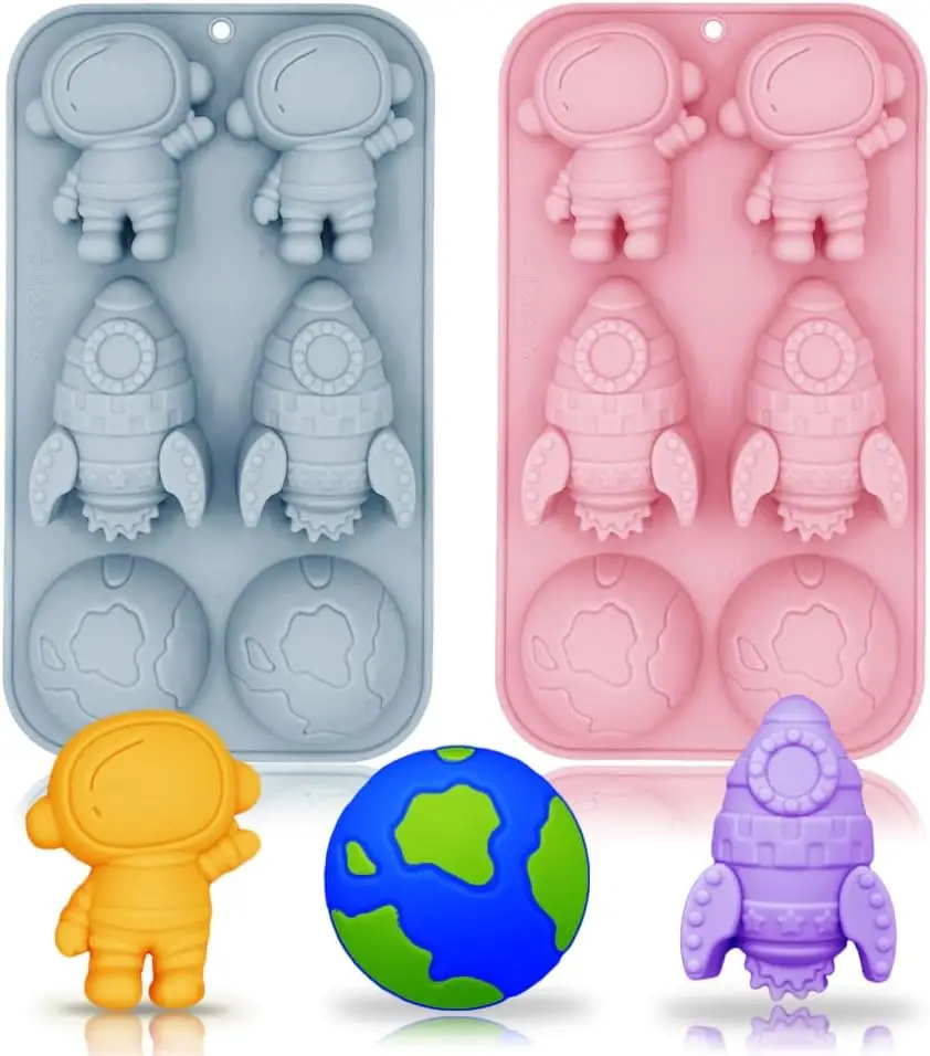 Veridian astronauta moldes de silicone foguete planeta 6 cavidade espaço temático bandeja molde de cozimento diy acessórios de decoração de bolo
