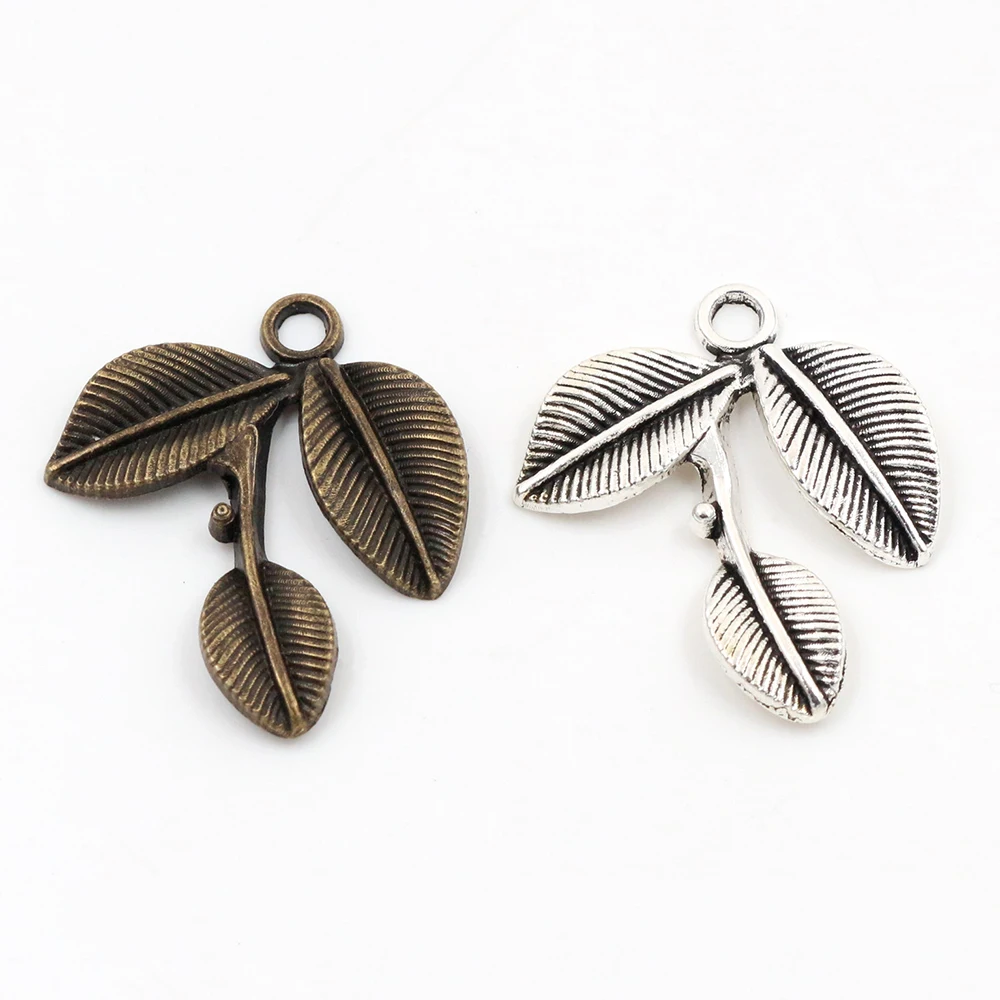 27x23mm 10 stücke Antike Silber Überzogene und Bronze Überzogene Blatt Stil Handgemachte Charme Anhänger: DIY für armband halskette