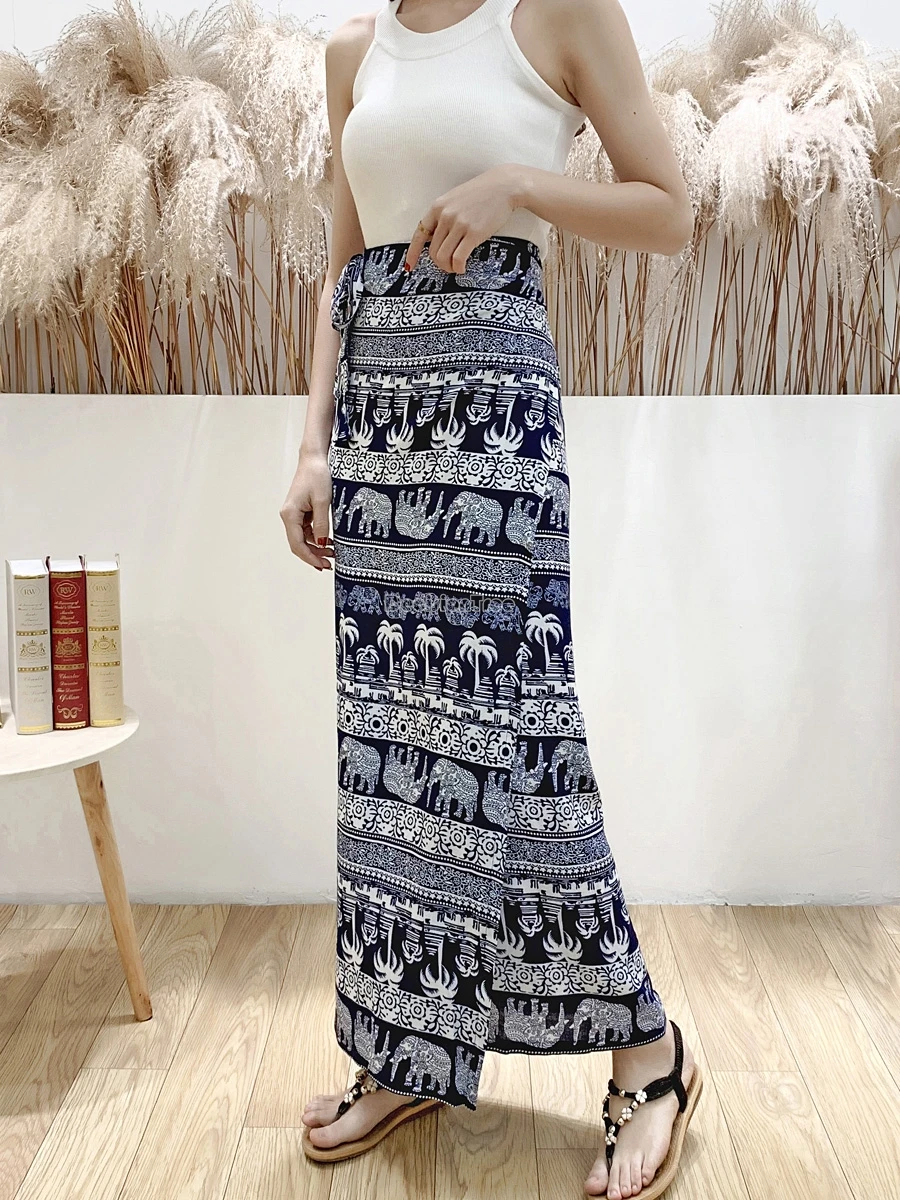 

2024 one-piece lace-up printed skirt travel thailand chinese dai ethnic style dress retro national half long skirt female t001