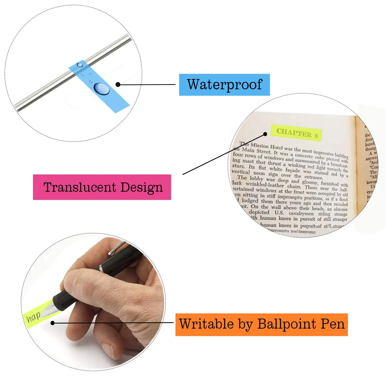 PET Page Markers Sticky Index Tabs, Bright Colors Arrow Flag Tabs for Book Annotation, Writable File Classification Labels 3