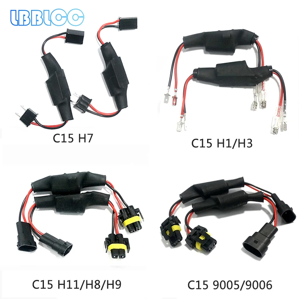 

2pcs H7 H11 H1 9005 HB3 LED Headlight Decoder Adapter Canbus Anti-Flicker Harness Bulbs Resistor Decoder Error Warning Canceller