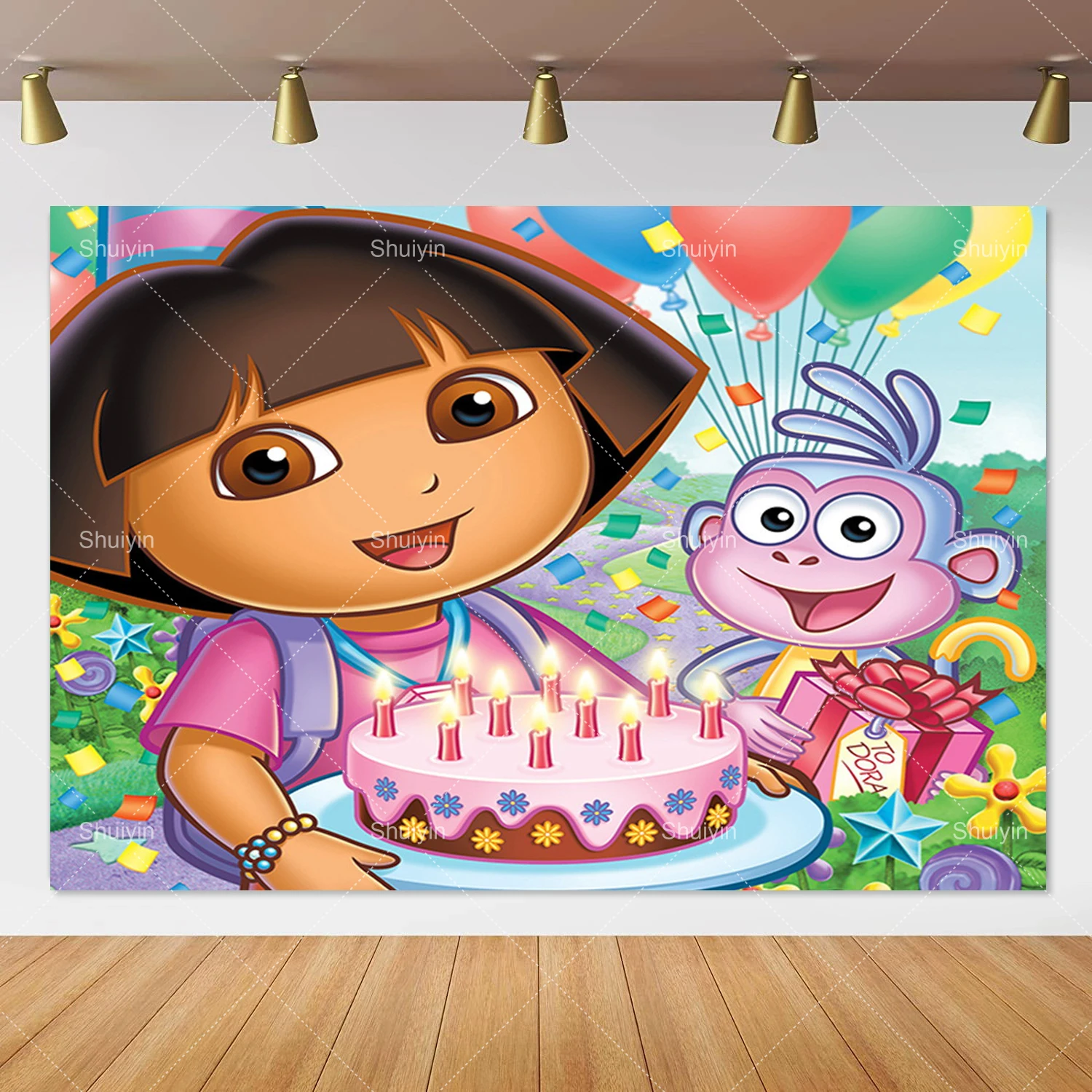 Cartoon DORA-The-Explorer Theme Backdrop Kids Birthday Party Decoration  Supplies Banner Background Baby Shower Gifts Photo Props - AliExpress, image size:1500x1500