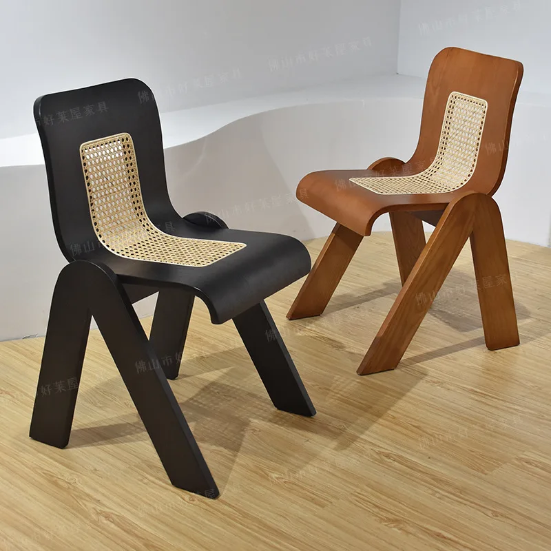 

Medieval Dining Chair Japanese Quiet Style Chair Curved Backrest Dining Chair Retro Rattan Solid Wood Study Sofa Chair Furniture