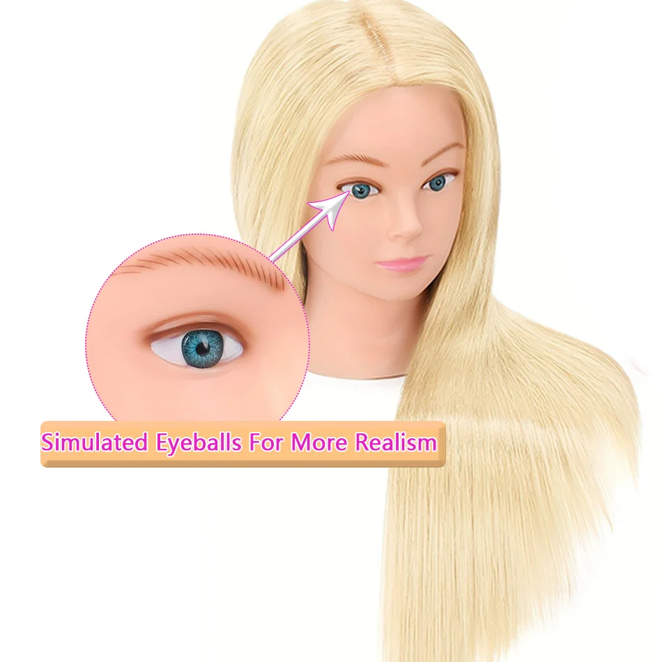 80% Real Human Hair Cosmetology Mannequin Head With 26'-28' Long Straight Blonde Hair For Hairdresser Training Head With Stand