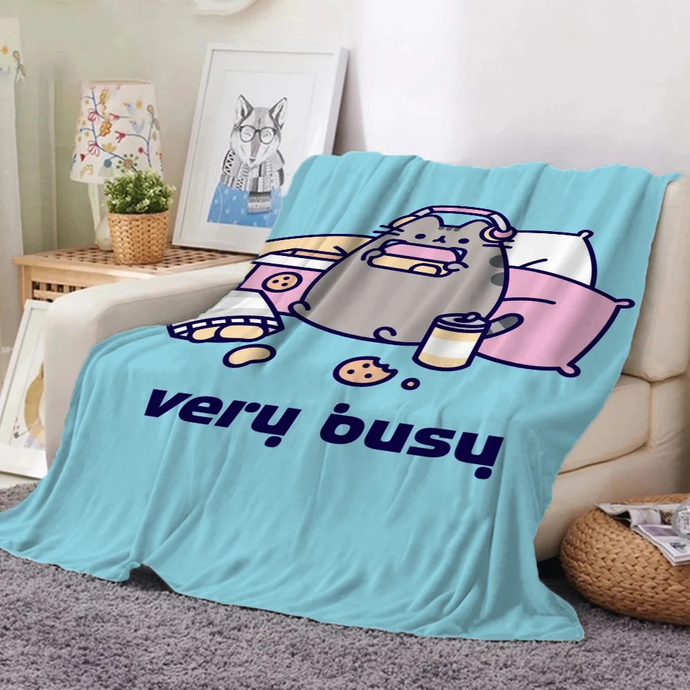 Pusheen 극세사 침구 무릎 담요, 킹 사이즈 푹신하고 부드러운 담요, 캐릭터 홈 인테리어 비치 타올, 니트 격자 무늬