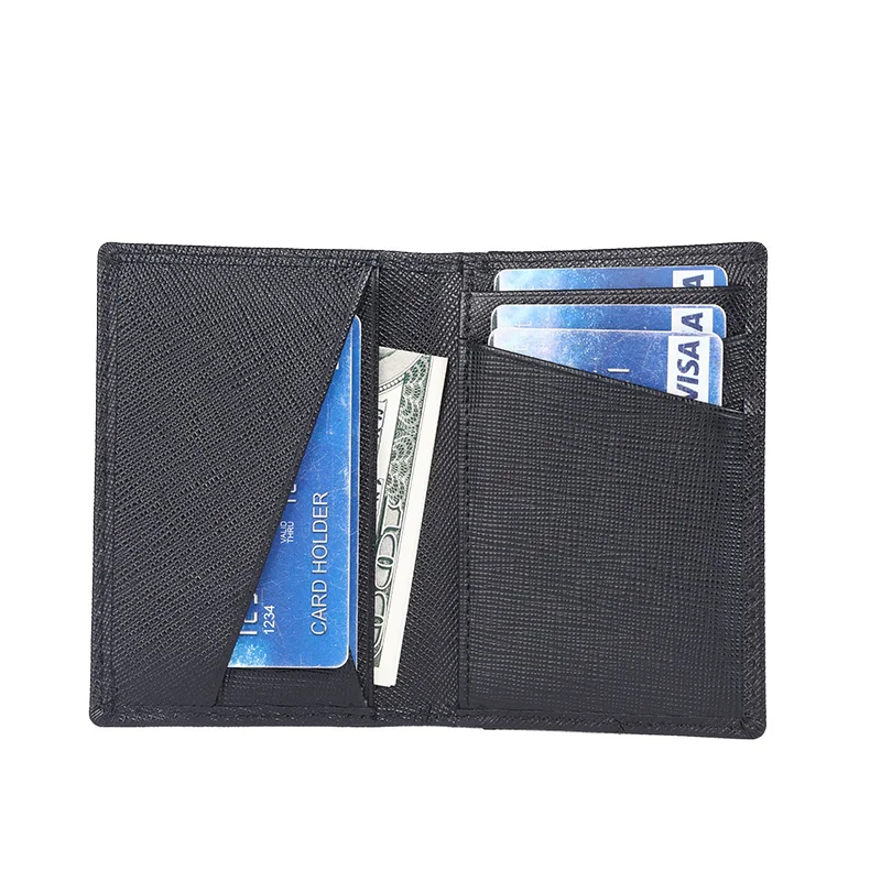 RFID Bifold Small Card Wallet for Men Slim Cross Pattern Genuine Leather Credit Card Holder