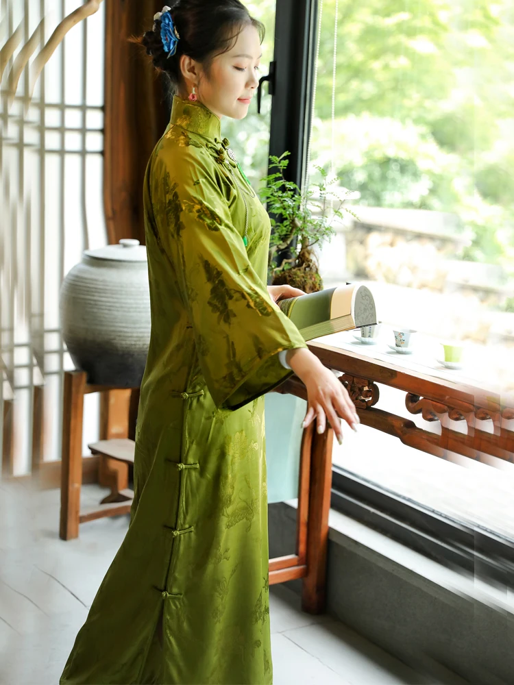 Oriental Dress Green Silk Qipao Cheongsams Chinese Style Traditional Female  Long Skirt Cosplay performance cheongsam Dresses - AliExpress 200000532