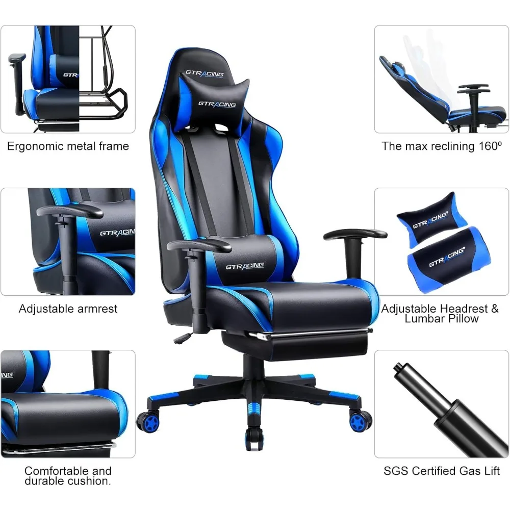 Gaming Chair with Footrest, Ergonomic Computer Game Desk Chair, Reclining Gamer Chair Seat Height Adjustment, Swivel Rocker 6