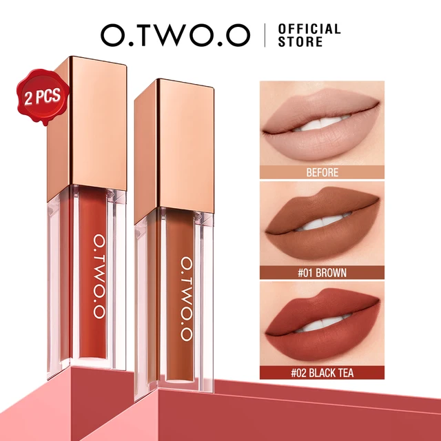 O.TWO.O Lipstick 2pcs Matte Long Lasting Waterproof Color-locking Lip Tint Sexy Non-stick No-fade Velvet Lip Gloss Makeup Sets