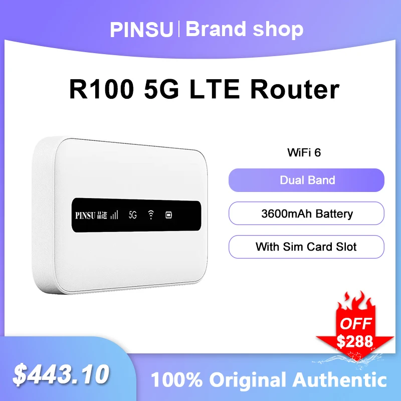 

PINSU R100 5G LTE Router Wireless WiFi 6 Unlock Modem Mini Outdoor Hotspot Pocket MiFi Sim Card Slot Repeater 3600mAh battery