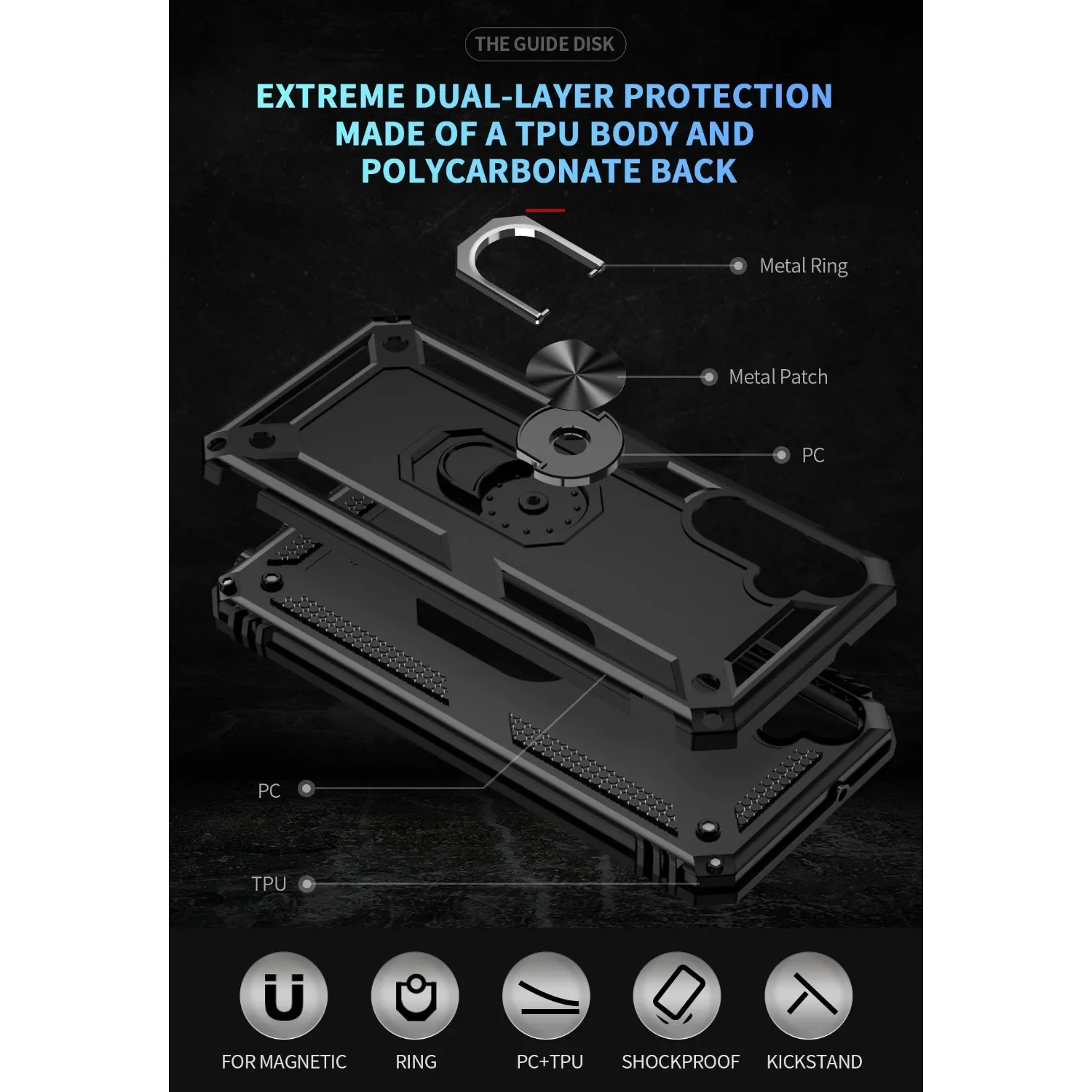 Durable Shockproof Magnetic Ring Stand Holder Case - Universal Fit