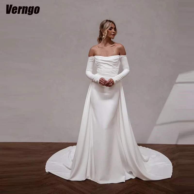 

Verngo Simple Off Shoulder Wedding Dresses Mermaid Strapless Long Sleeves Women 2024 Civil Bridals Gowns Vestidos De Novia