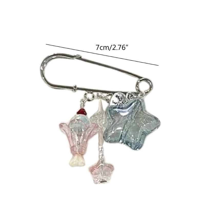 Unique Resin Star Pin Pendant Beaded Brooch Pin Stylish Bag Hanging Decors for Women Girls Handbag Ornament Accessory