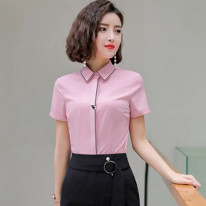 

IZICFLY New Summer Style Fashion Interview Ladies Tops Short Sleeve Elegant Formal Office Shirts For Women Work OL Blouses Wear