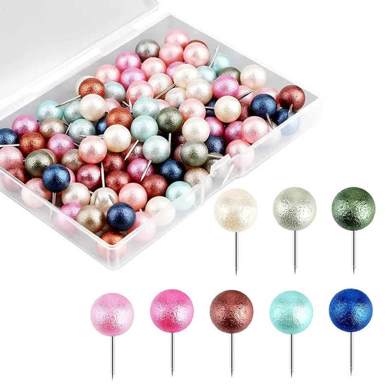 

100pcs Softwood Office Decoration Fixed Pin Wrinkle Pearly Ball Map Pin Decorative Thumbtacks Pushpin Office Binding Supplies